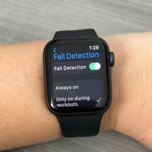 Apple watch showing fall detection worn on wrist
