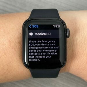 Apple Watch on my wrist showing the medical ID