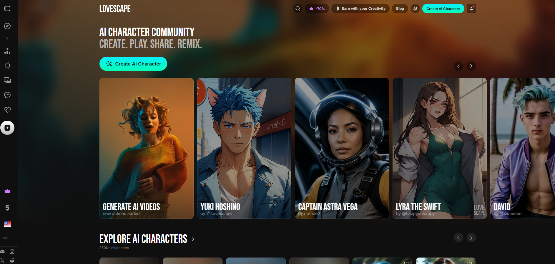 Lovescape.com homepage